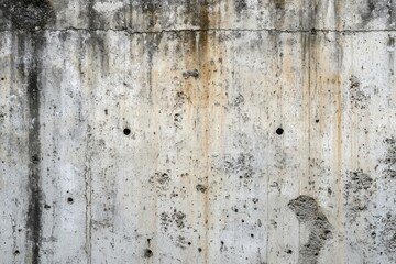 Fototapeta premium Close-up view of an aged concrete wall displaying prominent cracks, wear, and rust in a weathered urban environment during daylight