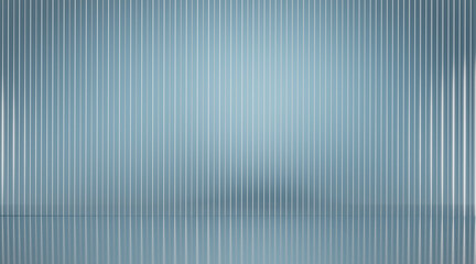 3D Blue abstract empty room with vertical lines and floor reflection