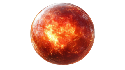 Bright red planet with fiery surface details