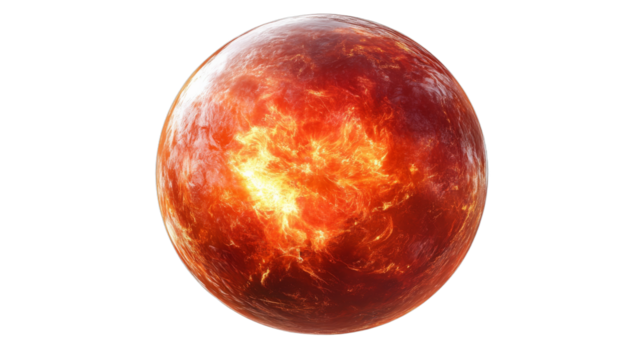 Bright red planet with fiery surface details