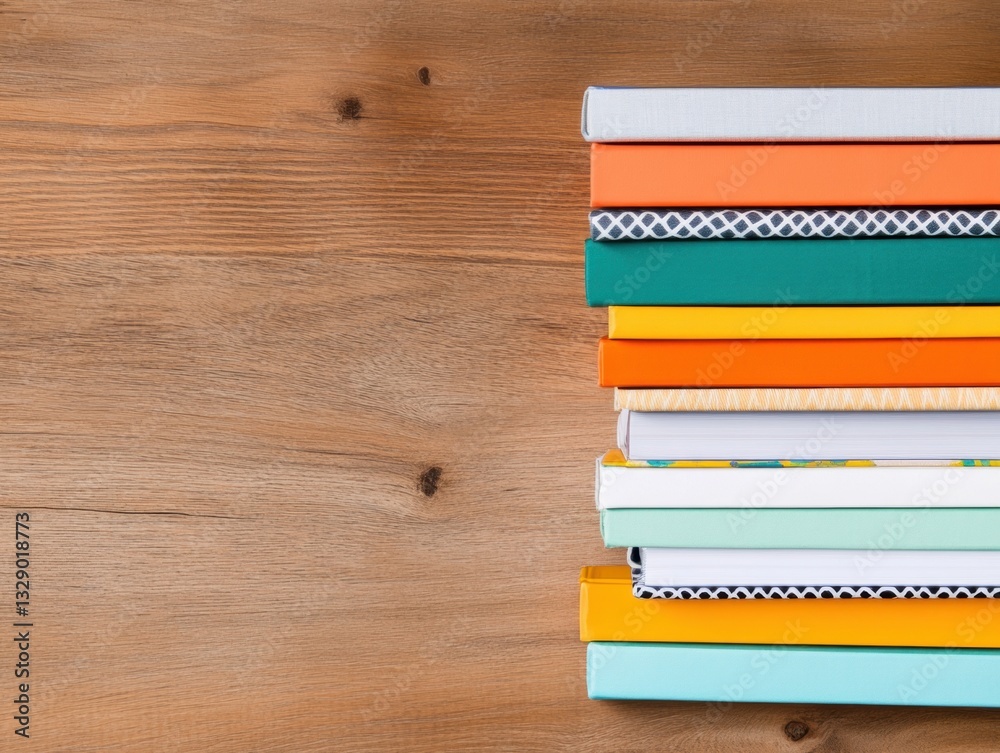 Fototapete minimalist digital learning aesthetic colorful stacked textbooks and modern workspace - empowering e