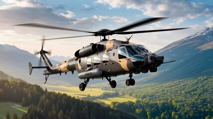 Fototapeta premium Militär Hubschrauber fliegt in der Luft