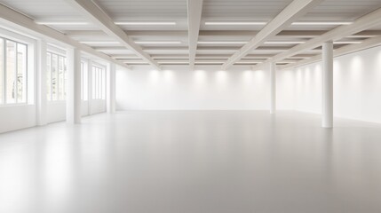 Obraz premium A large, empty room with white walls and a white ceiling. The room is empty and has no furniture or decorations