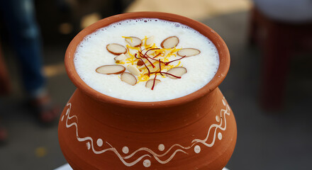 Fototapeta premium Refreshing Lassi in Earthen Pot: A Traditional Indian Drink