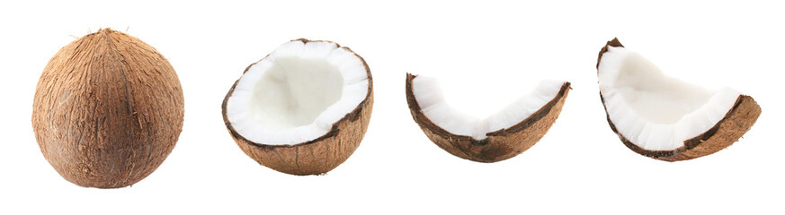 Set of fresh coconuts isolated on white