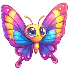 Obraz premium A vibrant cartoon butterfly with big eyes and colorful wings
