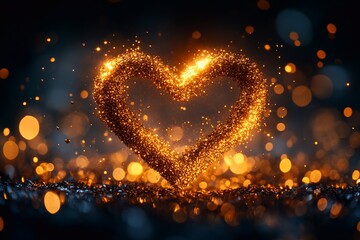 Heart-shaped sparkles illuminate the dark background in a captivating display of love and warmth