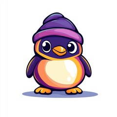 Obraz premium A colorful cartoon penguin wearing a stylish knit cap
