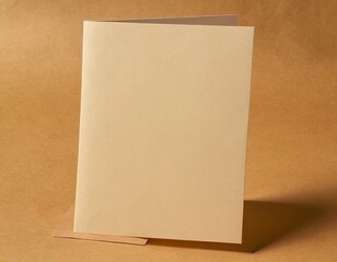 A blank beige card with an envelope on a textured brown background, perfect for customization.
