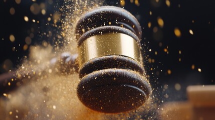 Cinematic Justice Momentum Golden Gavel Particle Explosion - International Lawyers Day Celebration of Professional Excellence in Judicial Innovation