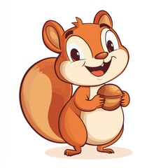 Fototapeta premium A Smiling Cartoon Squirrel Holding A Nut Looks Happy And Friendly