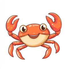 Fototapeta premium A smiling cartoon crab with outstretched claws is displayed