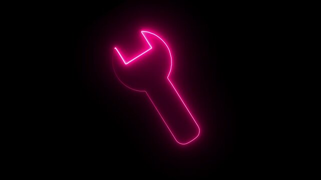 Glowing neon line setting icon with spinning gears icon .