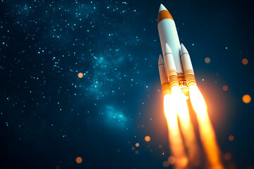 Rocket spaceship launch scene illustration, rocket launch business background for World Space Day