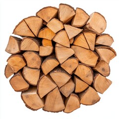 Fototapeta premium Neatly Stacked Light Brown Firewood Pile on White Background