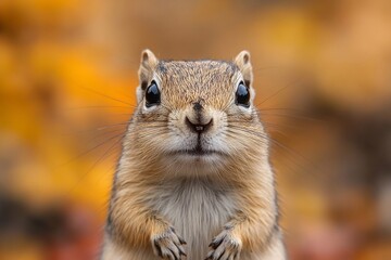 Close-up of a curious squirrel displaying vibrant fur during autumn season