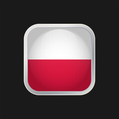 Polish flag icon isolated on black background. The national flag of Poland. Square vector icon with rounded corners and silver borders