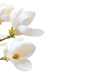 Obraz premium Blooming Magnolia Flowers on White Background Gentle Floral Spring Concept