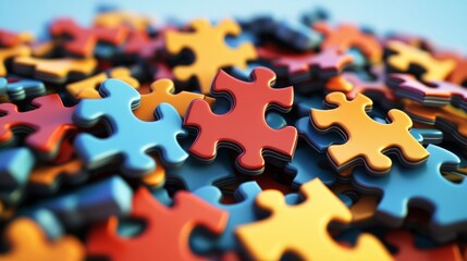 Fototapeta premium Colorful puzzle pieces scattered, creating a vibrant mosaic of connection and problem solving. 