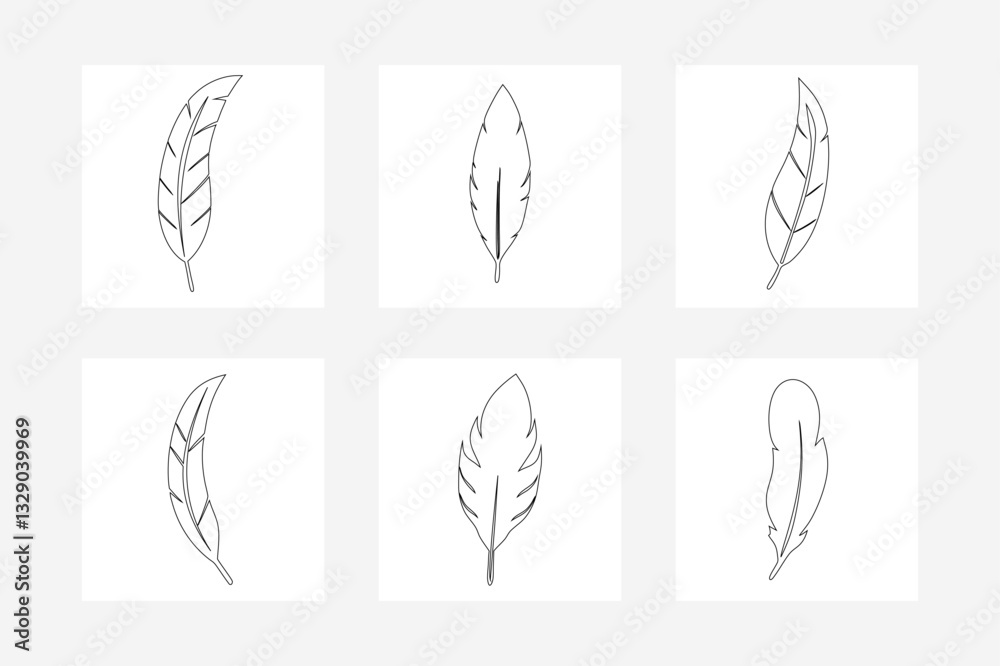 Fototapete vector set of wheat ears.black feather vector set - elegant outline illustration for design and deco
