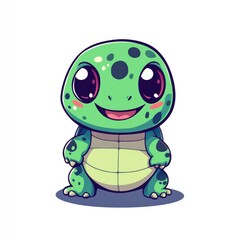 Fototapeta premium A Cute Smiling Cartoon Green Turtle with Big Adorable Eyes