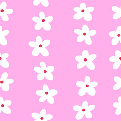 Seamless floral pattern. Hand-drawn flowers in doodle style, cute texture design. Endless repeatable background for textile, fabric, wallpaper and wrapping. Repeating print. Flat vector illustration