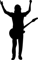 guitarist rejoices silhouette, vector on white background