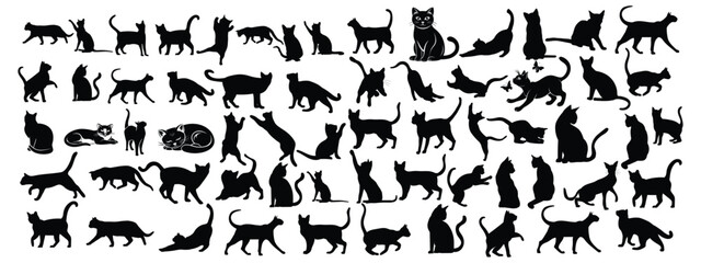 Cute cat silhouette set vector design 
