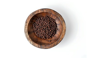 Soybeans in wooden bowl isolated on white background