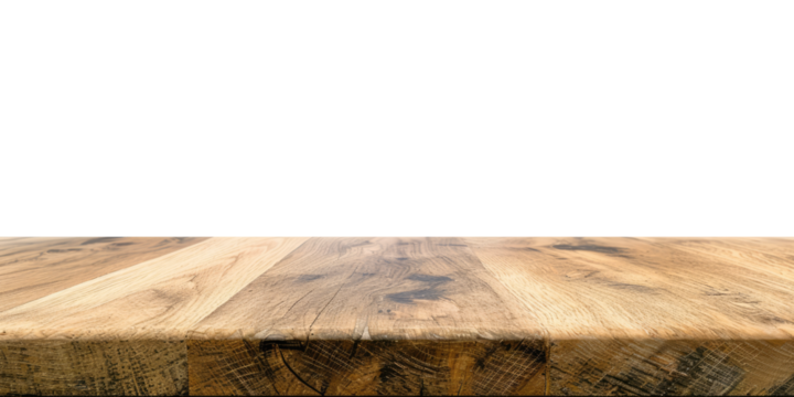 empty brown wooden table top, blank wood tabletop desk board counter platform dais pedestal podium mockup, isolated on transparent background for product display ad