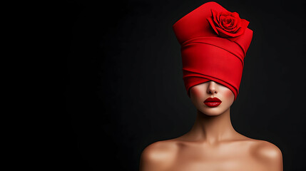 Mysterious woman in a red rose headpiece