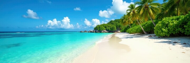 Naklejka premium White sand, turquoise water, lush island backdrop, getaway, landscape, boracay