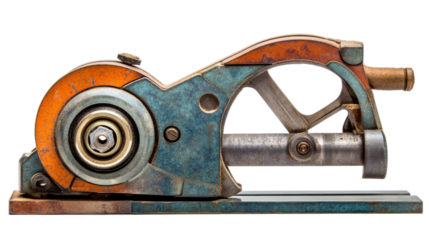 Vintage mechanical tool on display at a workshop