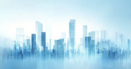 Urban blue gradient business city skyline with tall buildings, designed for decorative murals and as a design background for urban development concepts.