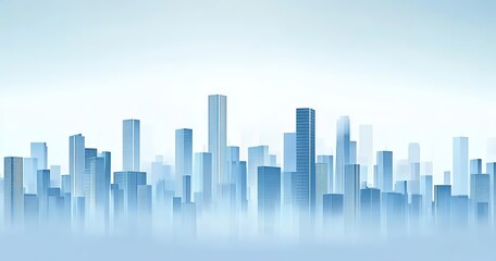 Obraz premium Urban blue gradient business city skyline with tall buildings, designed for decorative murals and as a design background for urban development concepts.