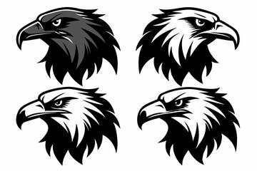eagle head set line art silhouette vector illustration
