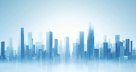 Obraz premium Urban blue gradient business city skyline with tall buildings, designed for decorative murals and as a design background for urban development concepts.