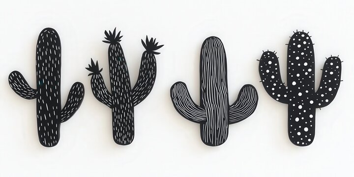 A minimalist black-and-white sketch captures the essence of a slender cactus, its tapered silhouette reaching upwards with elegant simplicity and stark contrast, evoking a sense of serene desert beaut