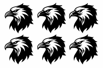 eagle head set line art silhouette vector illustration
