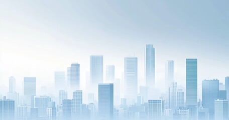 Cold tone gradient business city skyline contour, suitable for decorative murals, and also usable as a design background for urban development concepts.