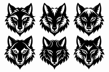 wolf head set line art silhouette vector illustration