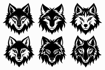wolf head set line art silhouette vector illustration