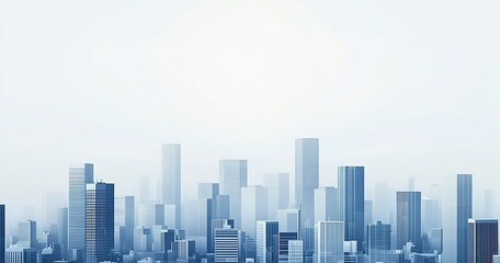 Urban blue gradient business city skyline with tall buildings, designed for decorative murals and as a design background for urban development concepts.