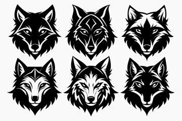 wolf head set line art silhouette vector illustration