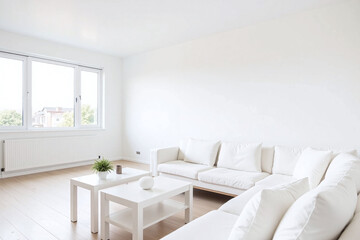 Fototapeta premium white couch sitting in living room next to window