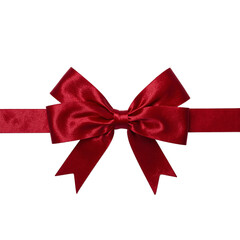 Fototapeta premium Elegant deep red satin ribbon with glossy texture and curled ends for luxurious gift wrapping