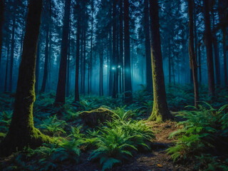 Fototapeta premium Fairytale-inspired beautiful night forest scene.