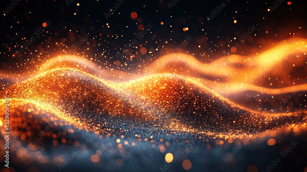 Sticker a captivating, dynamic visual effect of glowing orange particles flowing in a fiery wave evokes warm