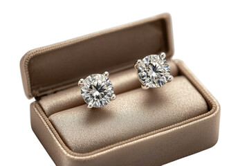 Sparkling Diamond Earrings Nestled In A Luxurious Beige Box, A Symbol Of Timeless Elegance And Sophisticated Luxury, Showcasing Exquisite Craftsmanship Isolated on Transparent Background