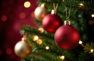 Obraz premium Elegant decorations on a Christmas tree during the New Year season